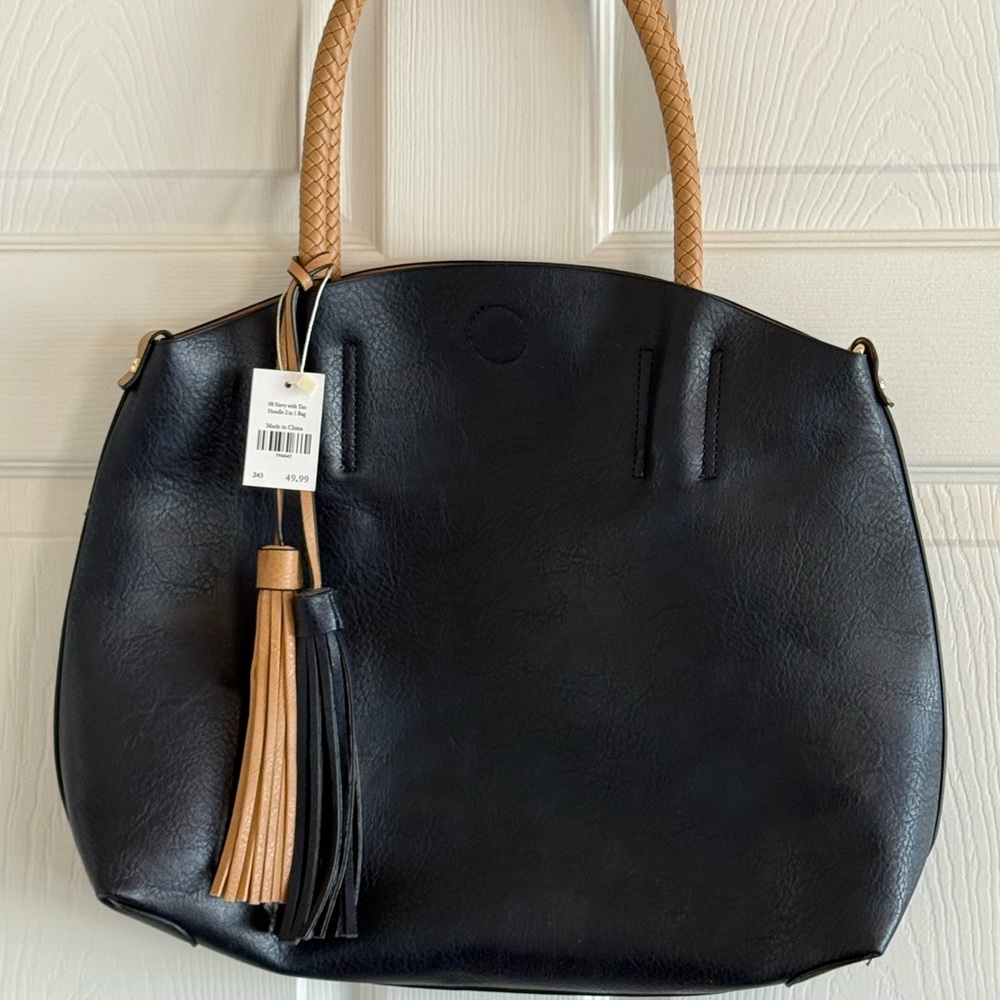 Black and Tan Leather Tote Bag